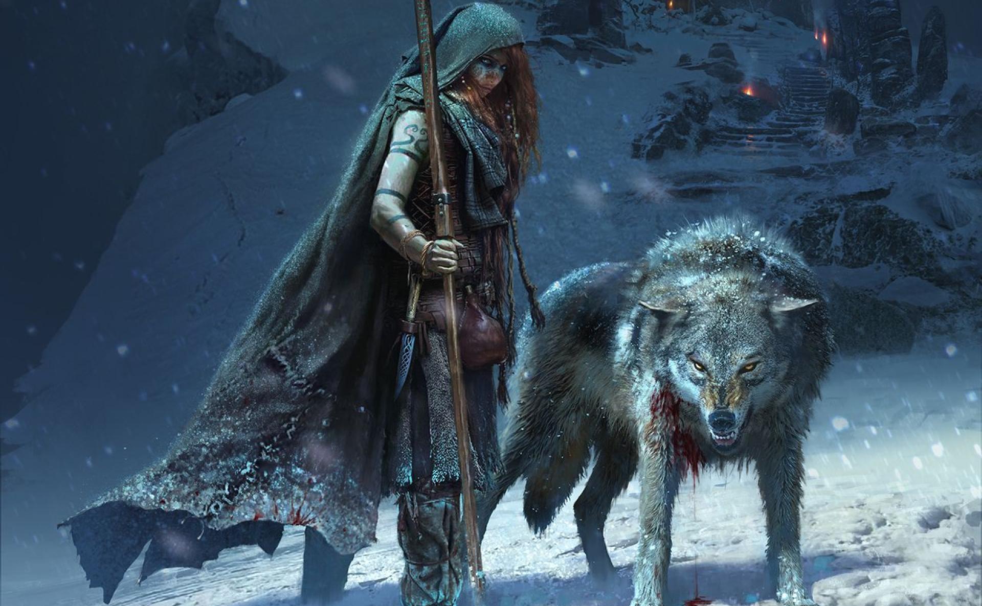 Barbarian with a Wolf