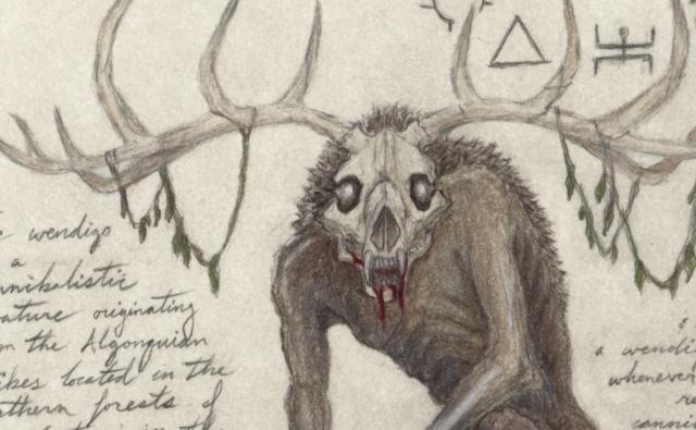 An excerpt from a page in a book, describing a the Wendigo